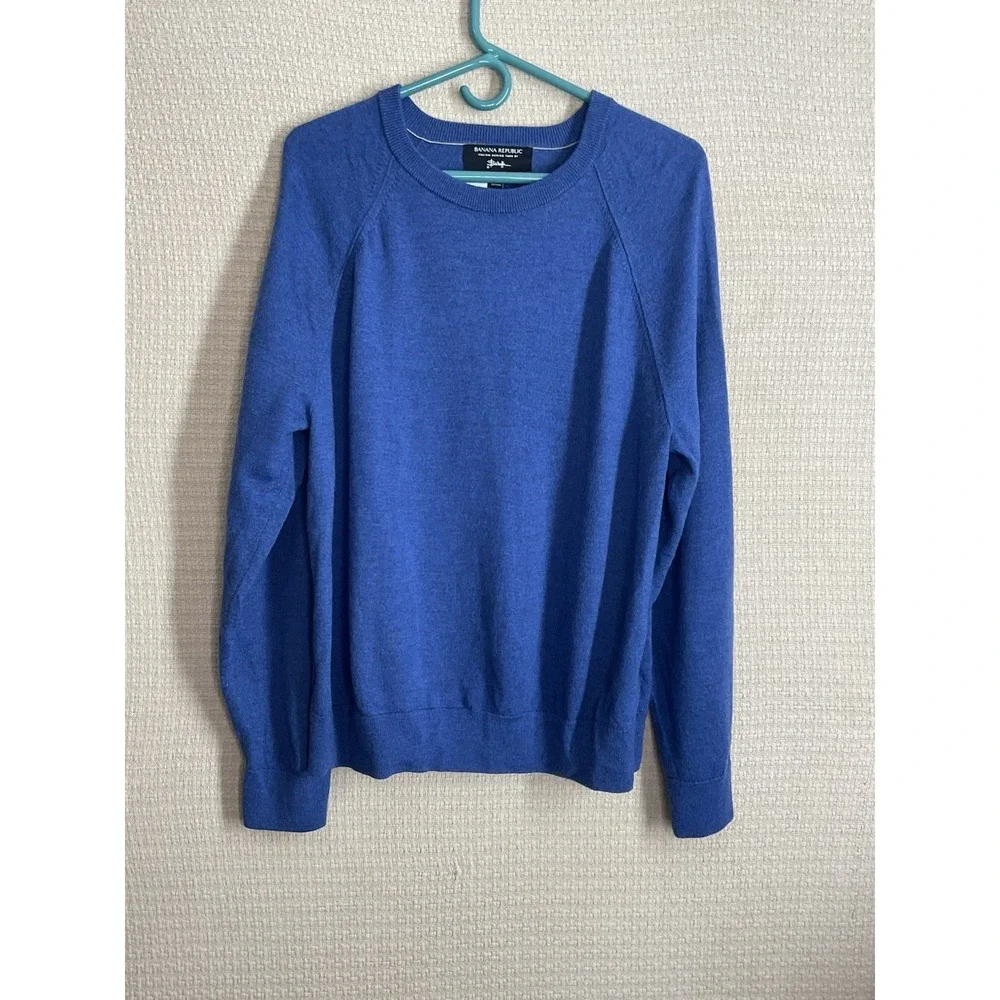 Banana Republic‎ Baruffa Italian Yarn Merino Wool Sweater Mens XL Blue Crew Neck